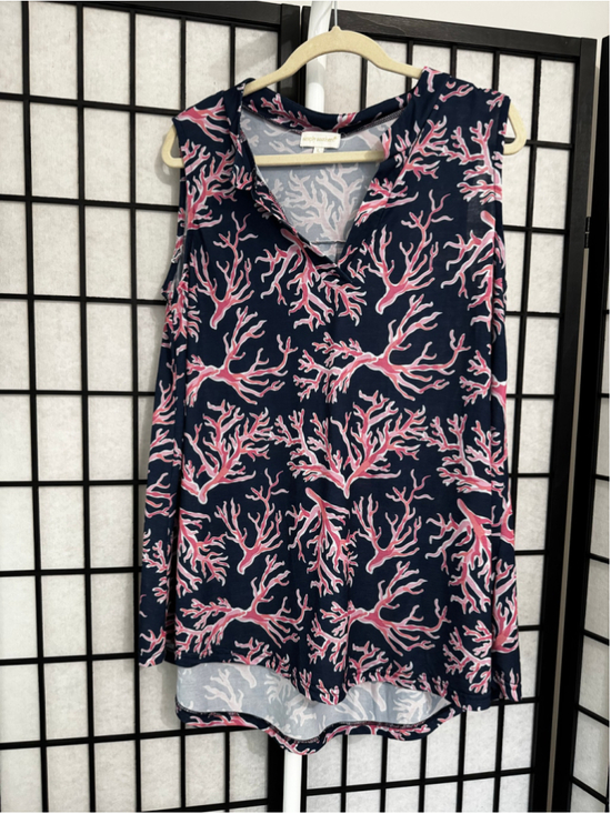 Simply Southern Tops - Women's Simply Southern Tank Top Size L Navy Pink Coral Print